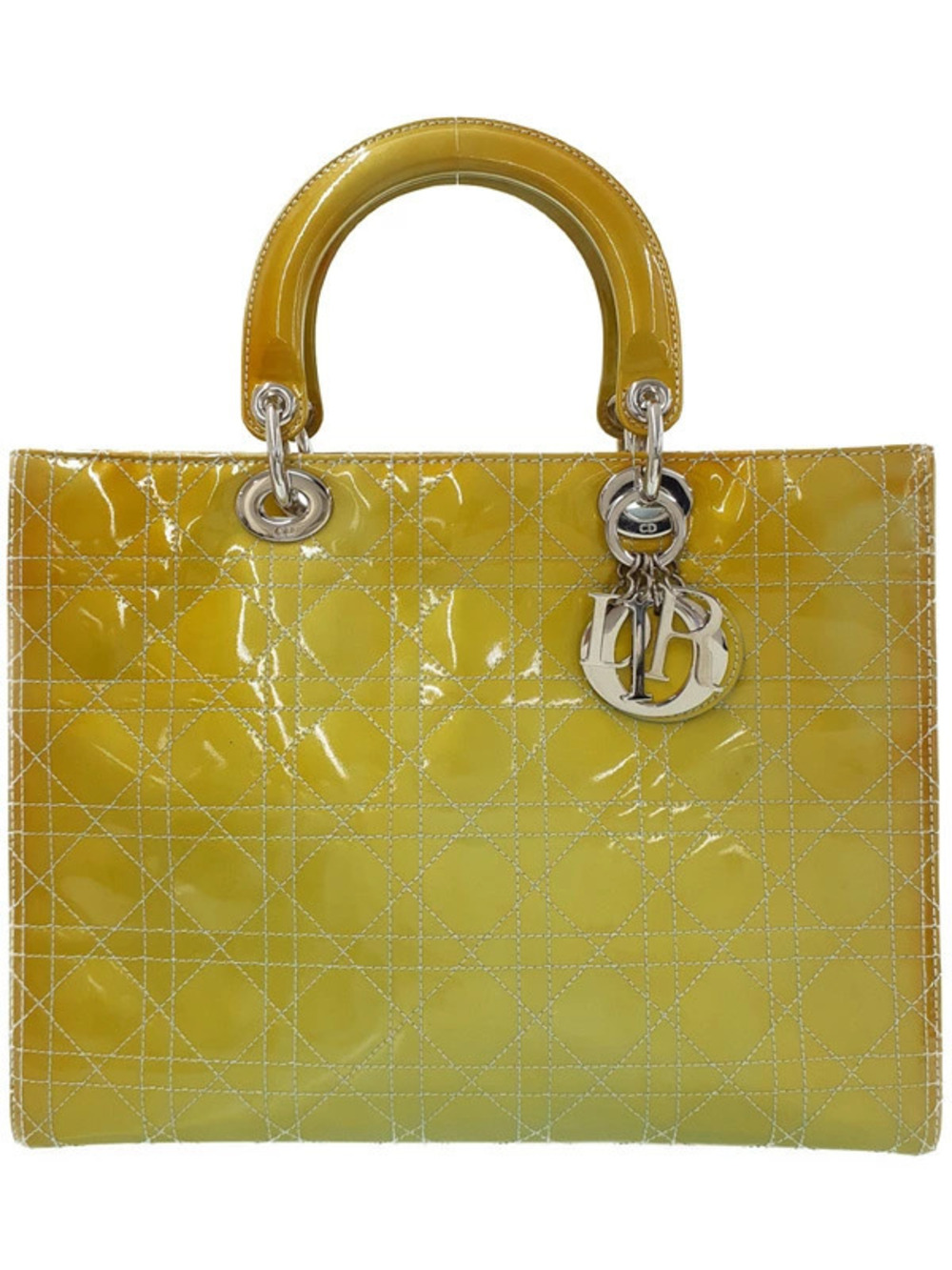 Christian Dior Cannage Lady Dior tote glossy yellow patent leather